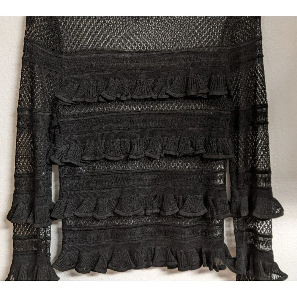 ZIMMERMANN Wonderland Ruffle Trim Black Knit Viscose Frill Top Size 0/4